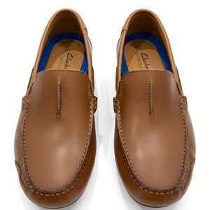 Clarks Men's Tan Leather driving  Slip-Ons